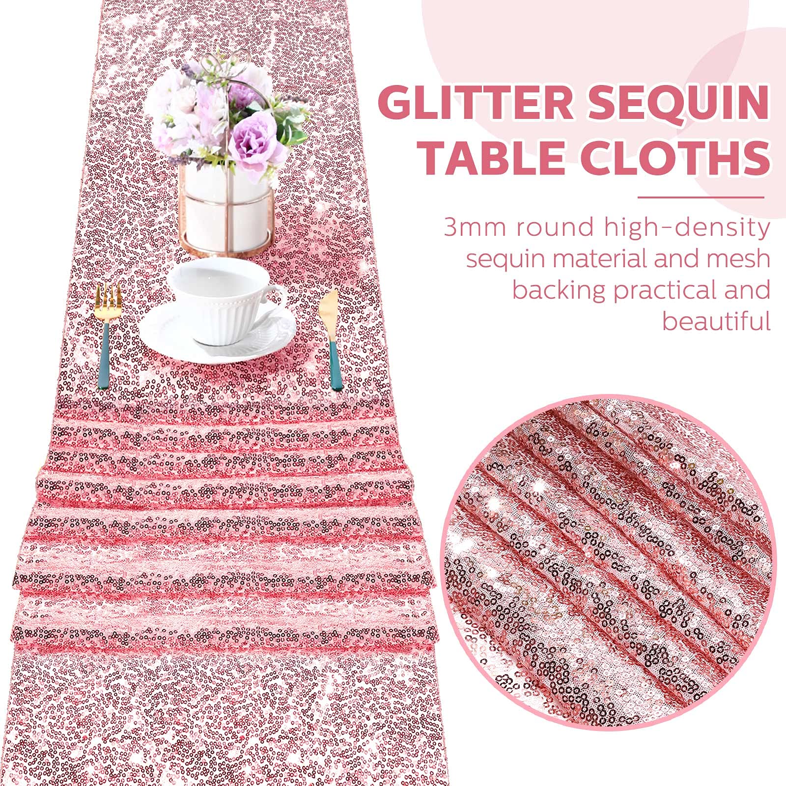 6 Pieces 12 X 108 Inches Sequin Table Runners Glitter Sequin Runner Rectangular Table Runner Cloth For Christmas New Year Birthd